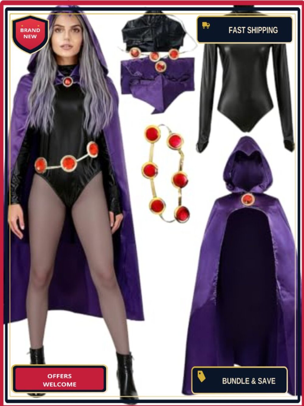 Cosplay Costume Jumpsuit with Purple Cloak and Belt Halloween Uniform